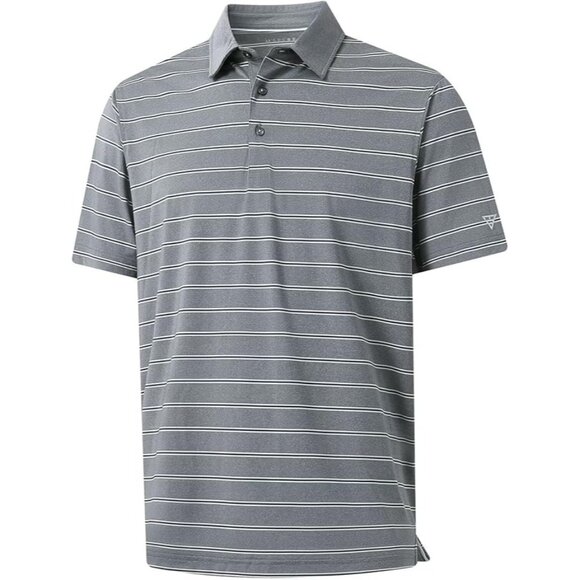 M MAELREG Men's Short Sleeve Dry Fit Light Grey Stripe Performance Polo Size L - Picture 2 of 6